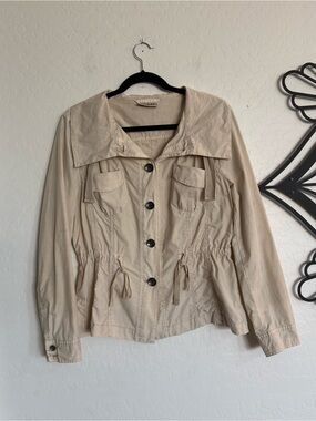 TUZZI Beige Cotton Utility Safari Jacket Drawstring Size 10 EUC